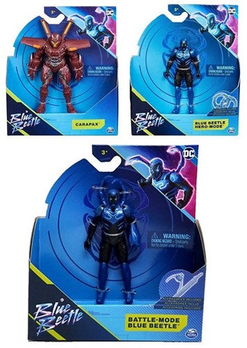 Lot de 3 figurines DC – Blue Beetle, Carapax & Battle Mode